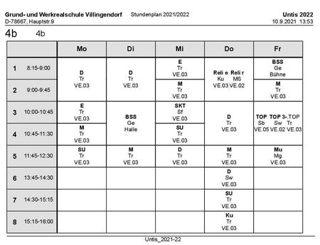 Stundenplan und Materialliste Klasse 4b 2021/22