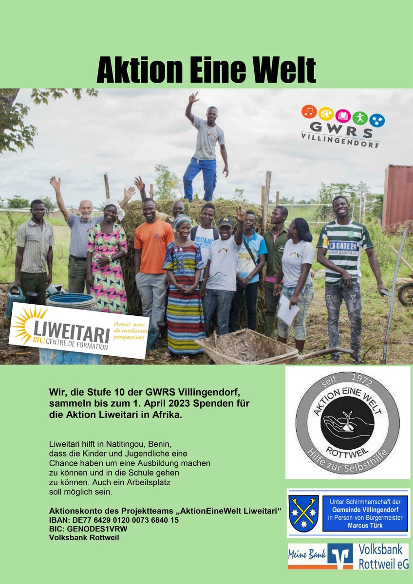 Die GWRS Villingendorf unterstützt das Sozialprojekt der Aktion eine Welt