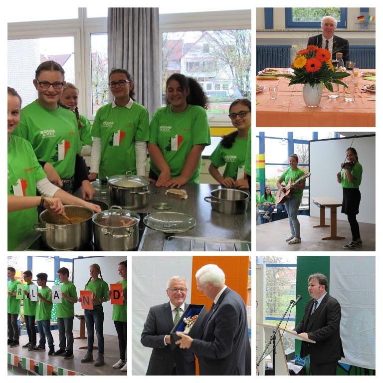 Michael Collins, Botschafter der Republik Irland, besucht Unterrichtsprojekt – An Duais Award 2017 an Irlandklasse