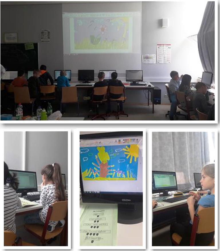 Die Kinder der Klasse 2b arbeiten mit dem Computer